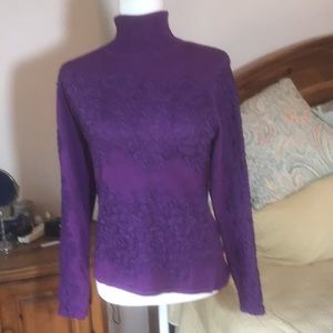 LaSeine Purple Turtleneck Sweater w/Lace Size Medium